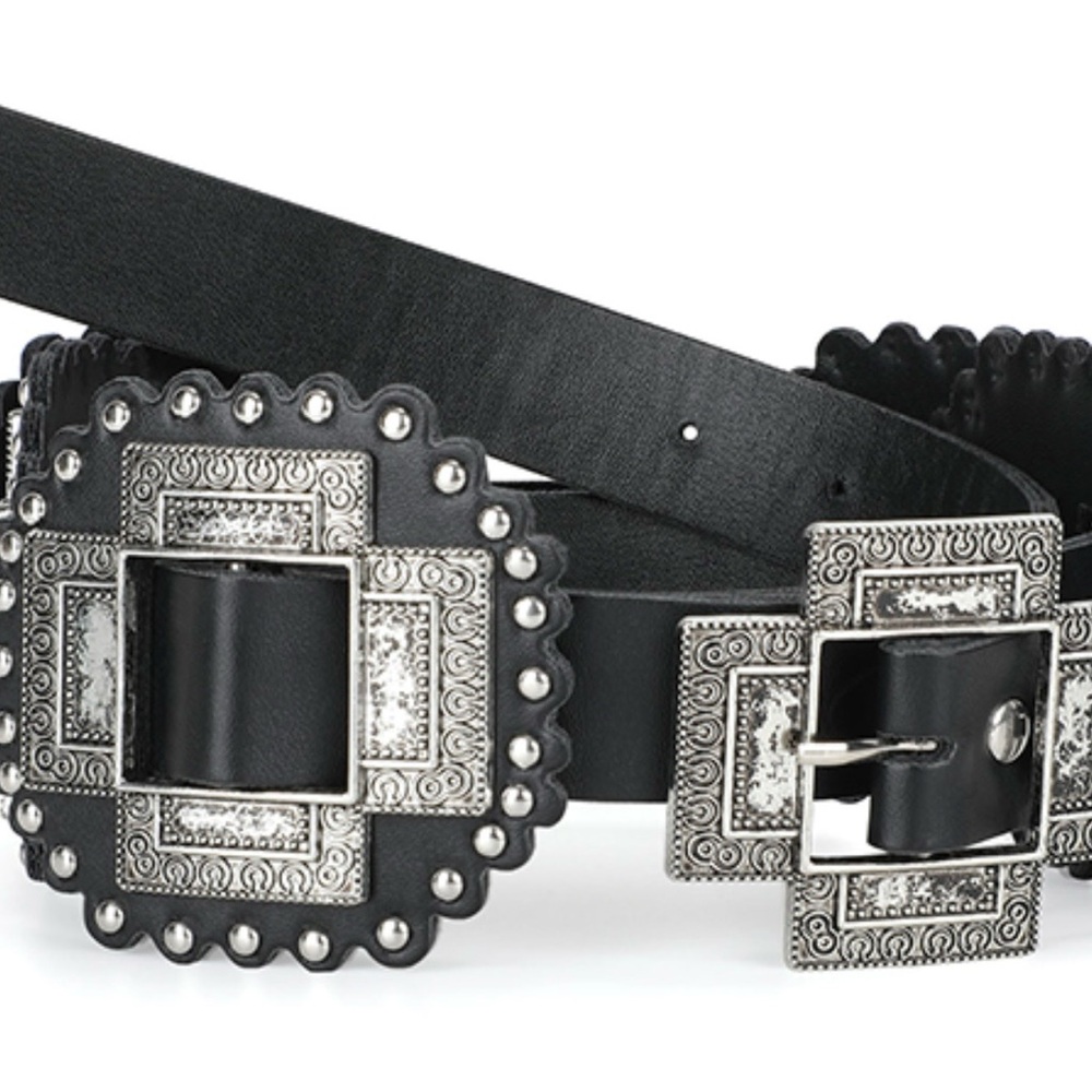 Black Western Concho Belt Silver Studded Statement Belt Vintage Style Adjustable